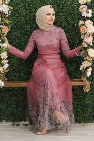  Dusty Rose Turkish Hijab Long Sleeve Dress 50171GK - 1