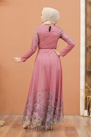  Dusty Rose Turkish Hijab Long Sleeve Dress 50171GK - 4