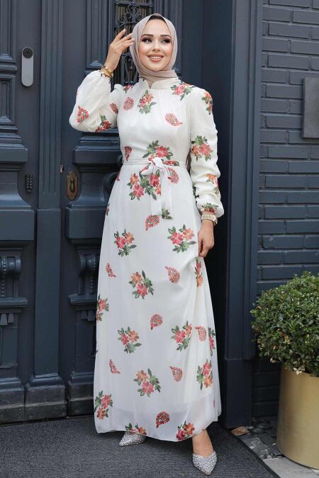  Ecru Hijab For Women Dress 27943E - NEVA STYLE