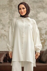  Ecru Hijab Turkish Shirt 11221E - 1