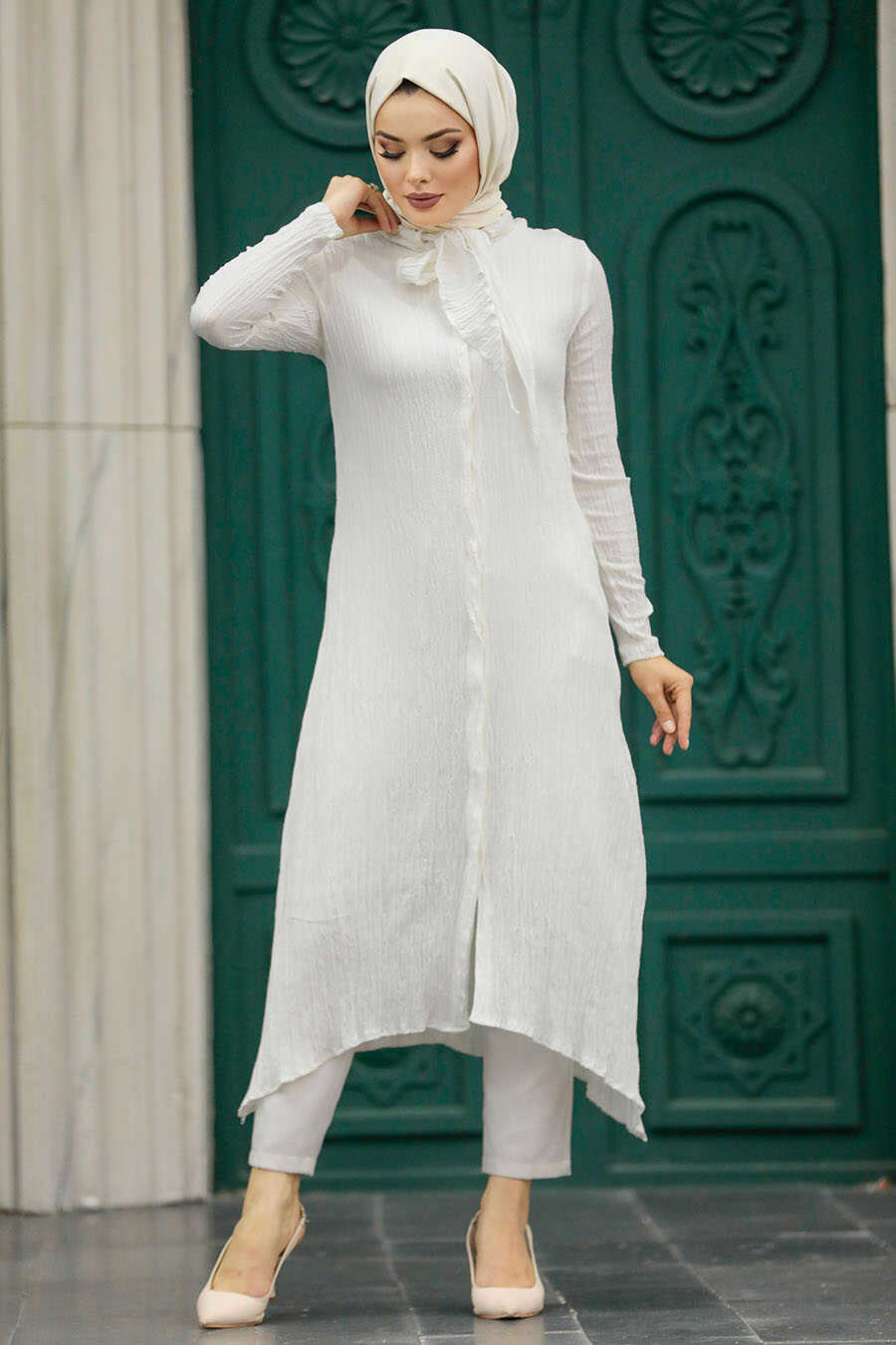 Neva Style - Ecru Hijab Turkish Tunic 5401E