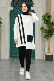  Ecru Hijab Sportswear Dual Suit 13590E - Thumbnail