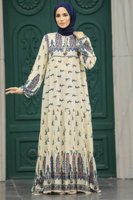  Ecru Islamic Clothing Dress 50092E - NEVA STYLE