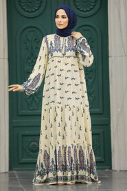  Ecru Islamic Clothing Dress 50092E - 2