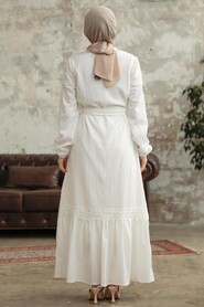  Ecru Islamic Clothing Dress 5877E - Thumbnail