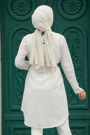 Neva Style - Ecru Islamic Clothing Tunic 4681E - Thumbnail