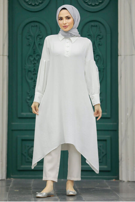  Ecru Islamic Clothing Tunic 615E - NEVA STYLE