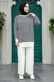  Ecru Knitwear Islamic Clothing Dual Suit 9732E - 2