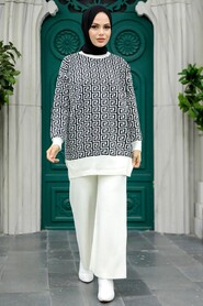  Ecru Knitwear Islamic Clothing Dual Suit 9732E - 1