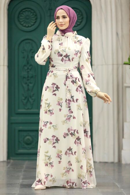  Ecru Long Dress 279317E - NEVA STYLE