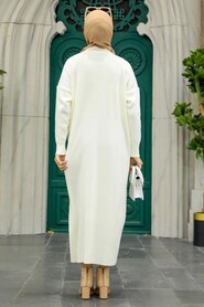 Neva Style - Ecru Long Dress for Muslim Ladies Knitwear Dress 3409E - Thumbnail
