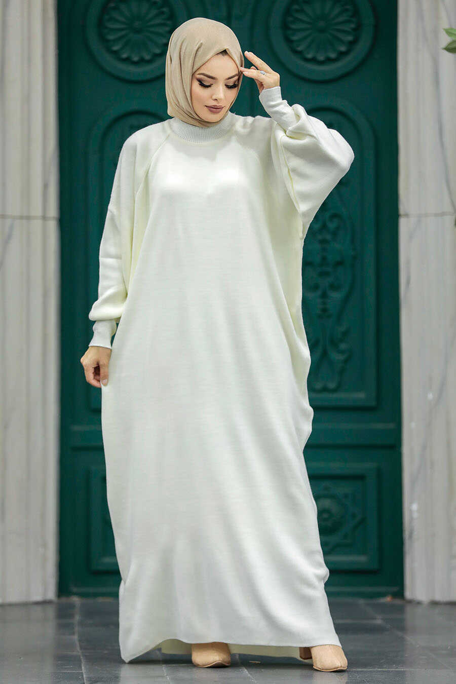 Neva Style - Ecru Long Knitwear Dress 34293E