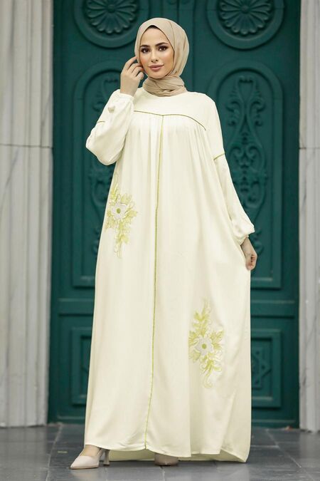  Ecru Muslim Dress 8999E - NEVA STYLE