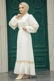  Ecru Muslim Long Dress Style 13491E - 1