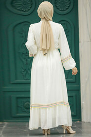  Ecru Muslim Long Dress Style 13491E - 4