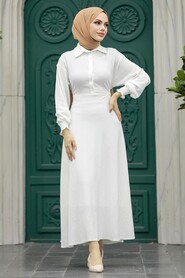  Ecru Muslim Long Dress Style 5858E - 1