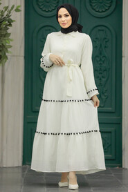  Ecru Muslim Long Dress Style 5907E - 1
