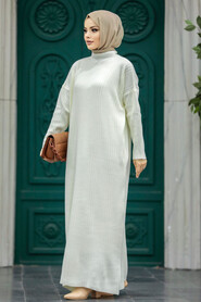 Neva Style - Ecru Muslim Long Knitwear Dress Style 34150E - Thumbnail