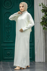  Ecru Muslim Long Knitwear Dress Style 34150E - 1