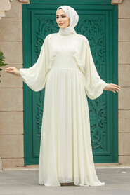 Neva Style - Ecru Turkish Hijab Engagement Gown 60681E - Thumbnail