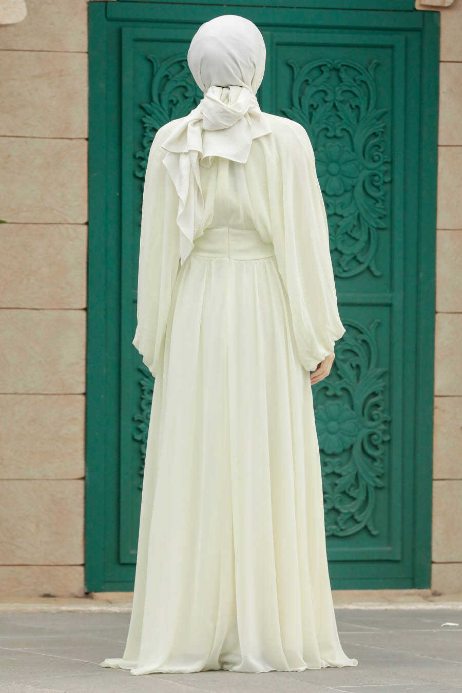 Neva Style - Ecru Turkish Hijab Engagement Gown 60681E