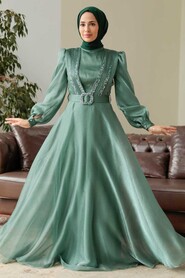  Elegant Almond Green Hijab Evening Dress 36831CY - 2
