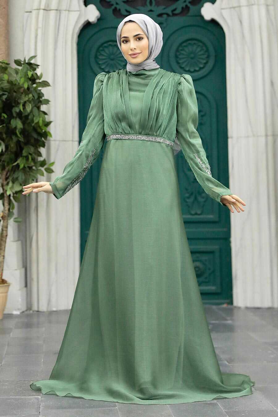 Neva Style - Elegant Almond Green Muslim Engagement Dress 25854CY
