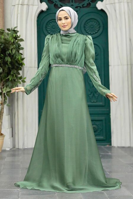  Elegant Almond Green Muslim Engagement Dress 25854CY - NEVA STYLE