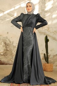  Elegant Anthracite Islamic Clothing Evening Gown 22924ANT - Thumbnail