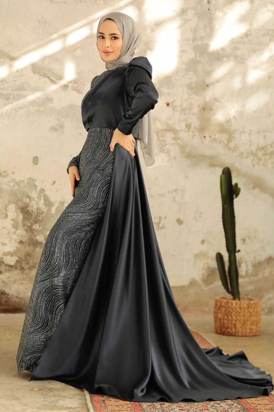  Elegant Anthracite Islamic Clothing Evening Gown 22924ANT