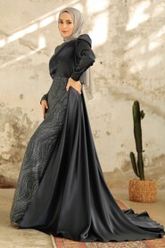 Elegant Anthracite Islamic Clothing Evening Gown 22924ANT - Thumbnail