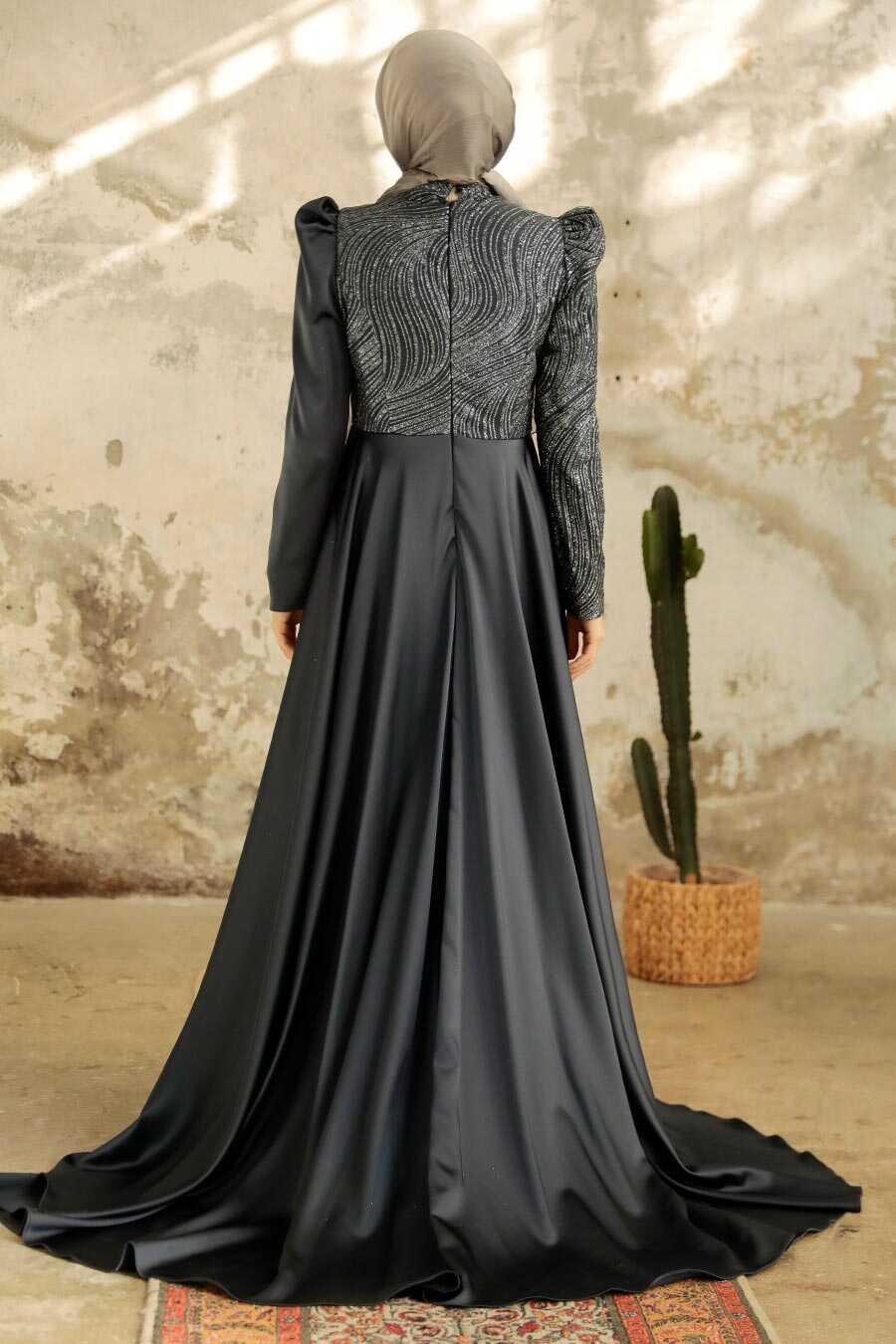  Elegant Anthracite Islamic Clothing Evening Gown 22924ANT