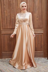  Elegant Beige Hijab Engagement Gown 22221BEJ - 2