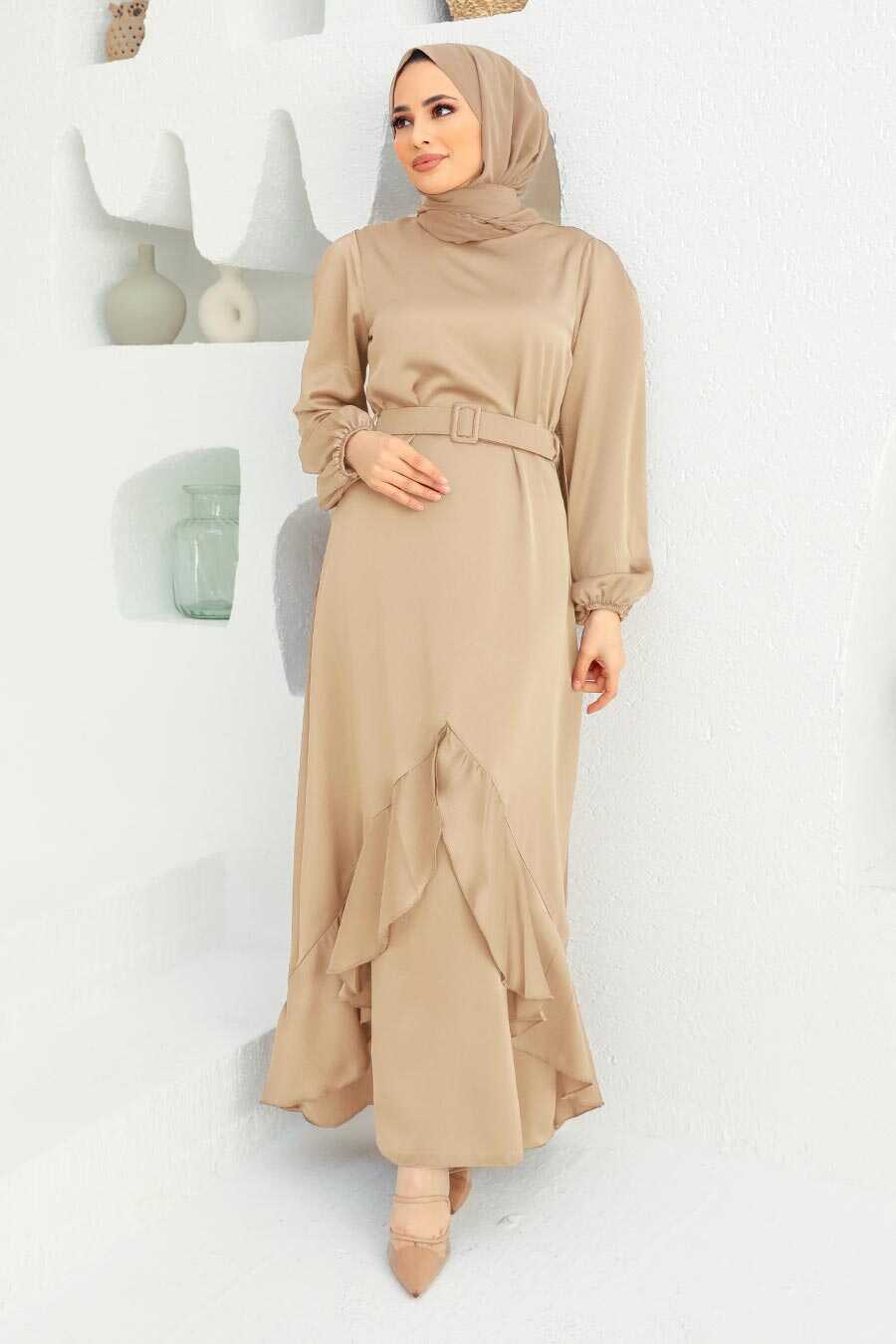 Neva Style - Elegant Beige Muslim Fashion Evening Dress 4566BEJ