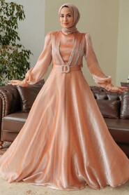  Elegant Biscuit Hijab Evening Dress 36831BS - 1