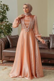  Elegant Biscuit Hijab Evening Dress 36831BS - 2