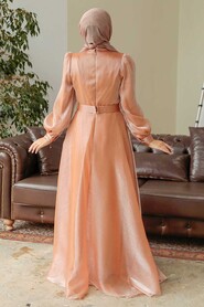  Elegant Biscuit Hijab Evening Dress 36831BS - 4