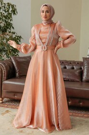  Elegant Biscuit Hijab Evening Dress 36831BS - 3