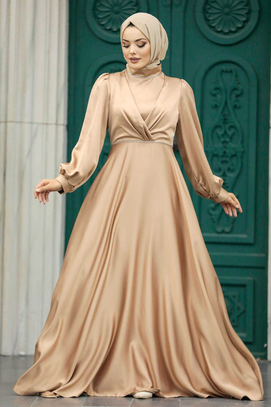 Neva Style - Elegant Biscuit Modest Evening Gown 5926BS