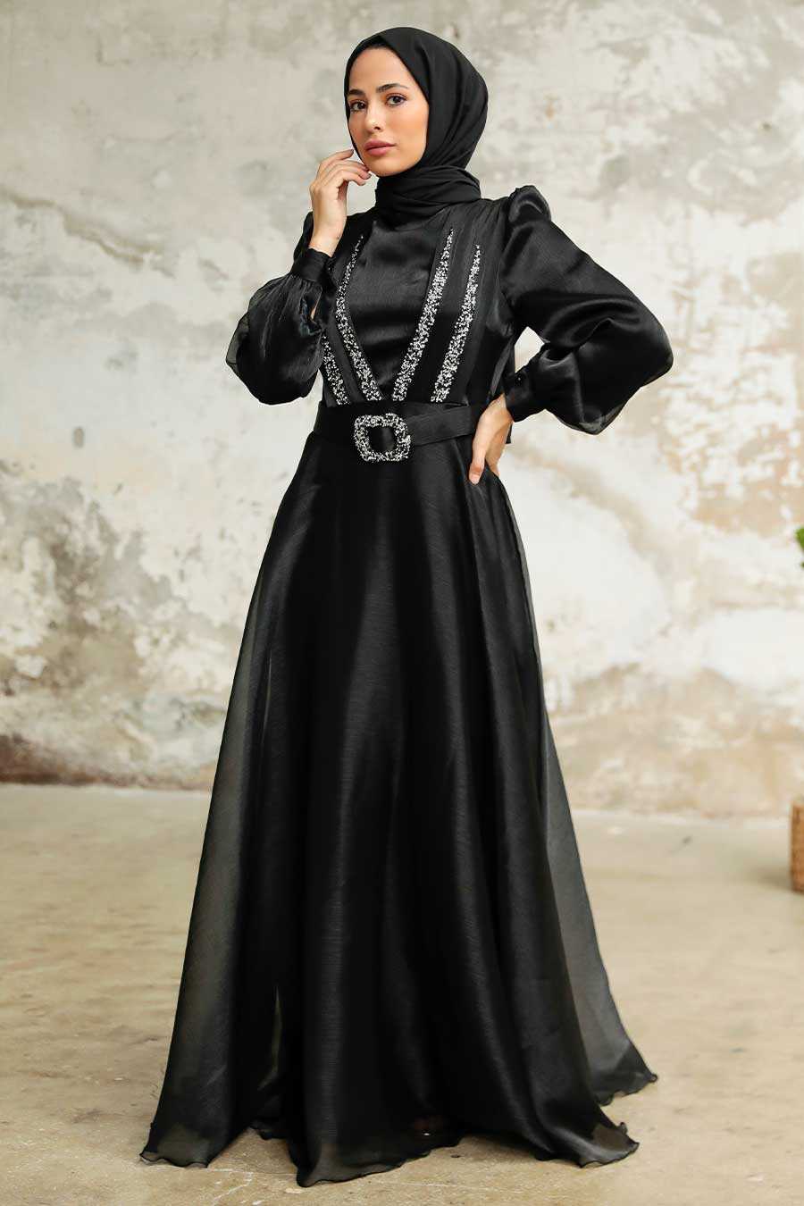 Elegant Black Hijab Evening Dress 36831S Neva style