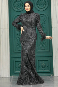 Neva Style - Elegant Black Islamic Evening Dress 23061S - Thumbnail
