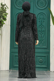  Elegant Black Modest Islamic Clothing Prom Dress 2314S - 3