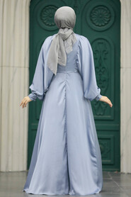  Elegant Blue Islamic Clothing Prom Dress 60201M - 3