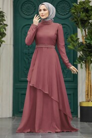 Elegant Brown Muslim Fashion Evening Dress 22223KH - NEVA STYLE