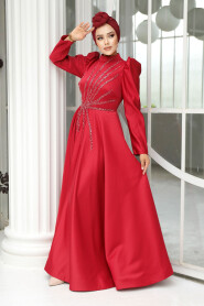 Elegant Claret Red Hijab Wedding Dress 2265BR - 3