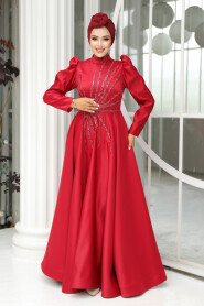 Elegant Claret Red Hijab Wedding Dress 2265BR - 4