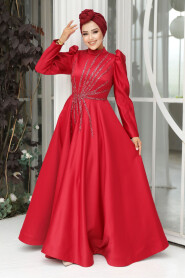 Elegant Claret Red Hijab Wedding Dress 2265BR - 2