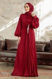  Elegant Claret Red Islamic Bridesmaid Dress 3933BR - 2
