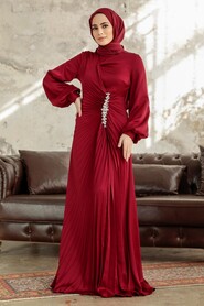  Elegant Claret Red Islamic Bridesmaid Dress 3933BR - 1