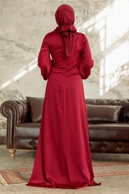  Elegant Claret Red Islamic Bridesmaid Dress 3933BR - 3